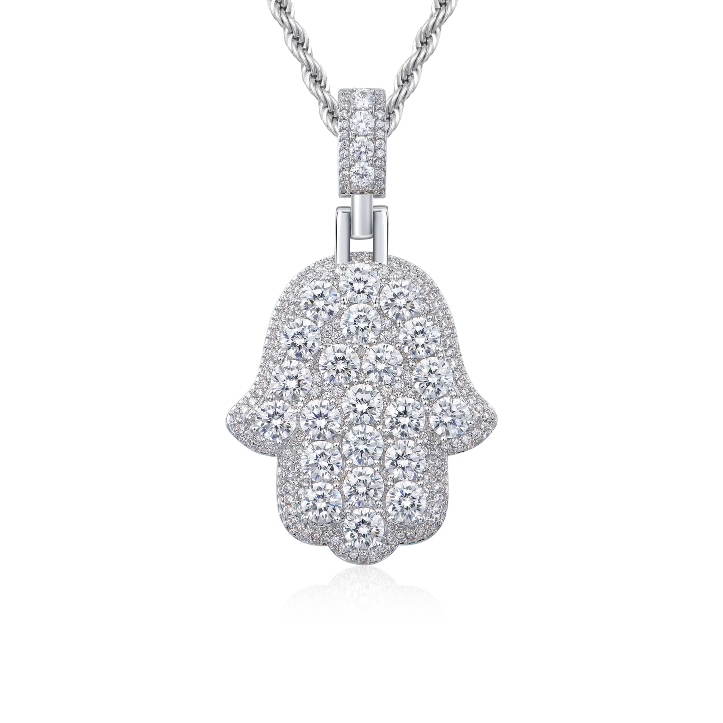 Iced Brilliance Layered Hamsa Pendant