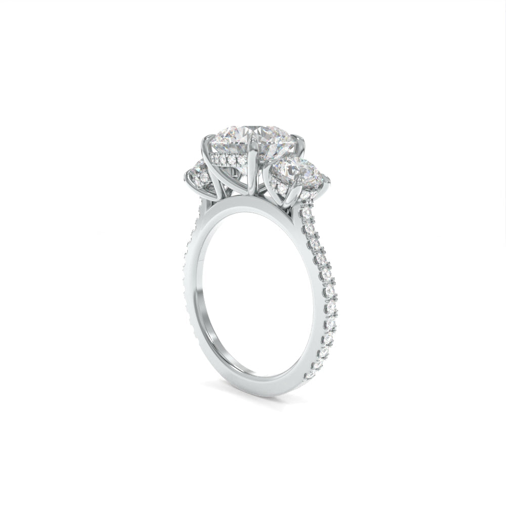Taylor Three Stone Ring - 8mm Round H&A TTG Moissanite