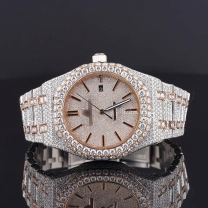Elegant Iced Out Sapphire Crystal Glass Moissanite Watch for Men