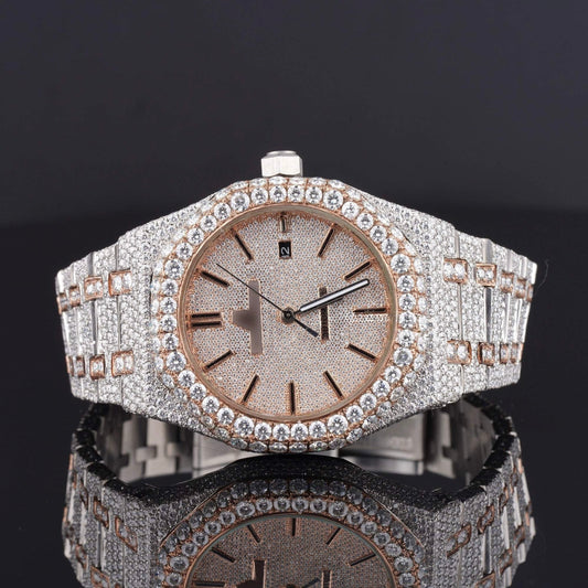 Elegant Iced Out Sapphire Crystal Glass Moissanite Watch for Men
