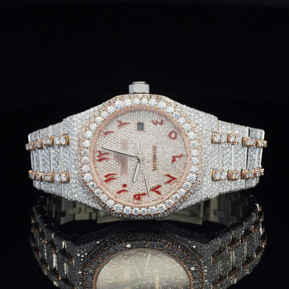 Fully Iced Out Classic Moissanite Automatic Movement Two Tone Watch