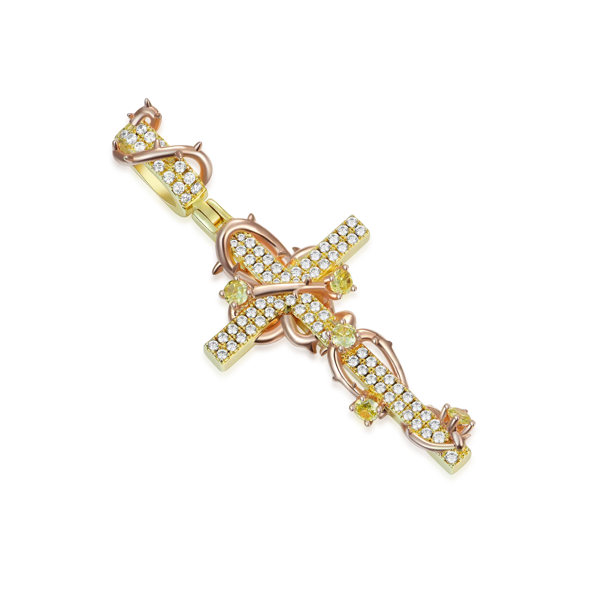 Luxury Thorned Rose Cross Moissanite Pendant