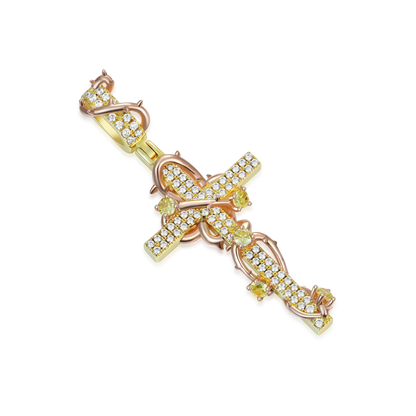 Luxury Thorned Rose Cross Moissanite Pendant