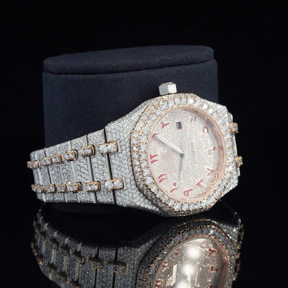 Fully Iced Out Classic Moissanite Automatic Movement Two Tone Watch