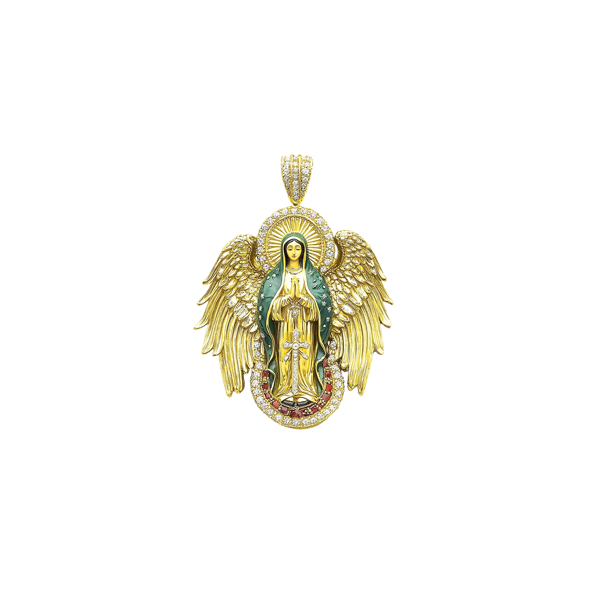 Luxury Blessed Mary Halo Winged Moissanite Pendant