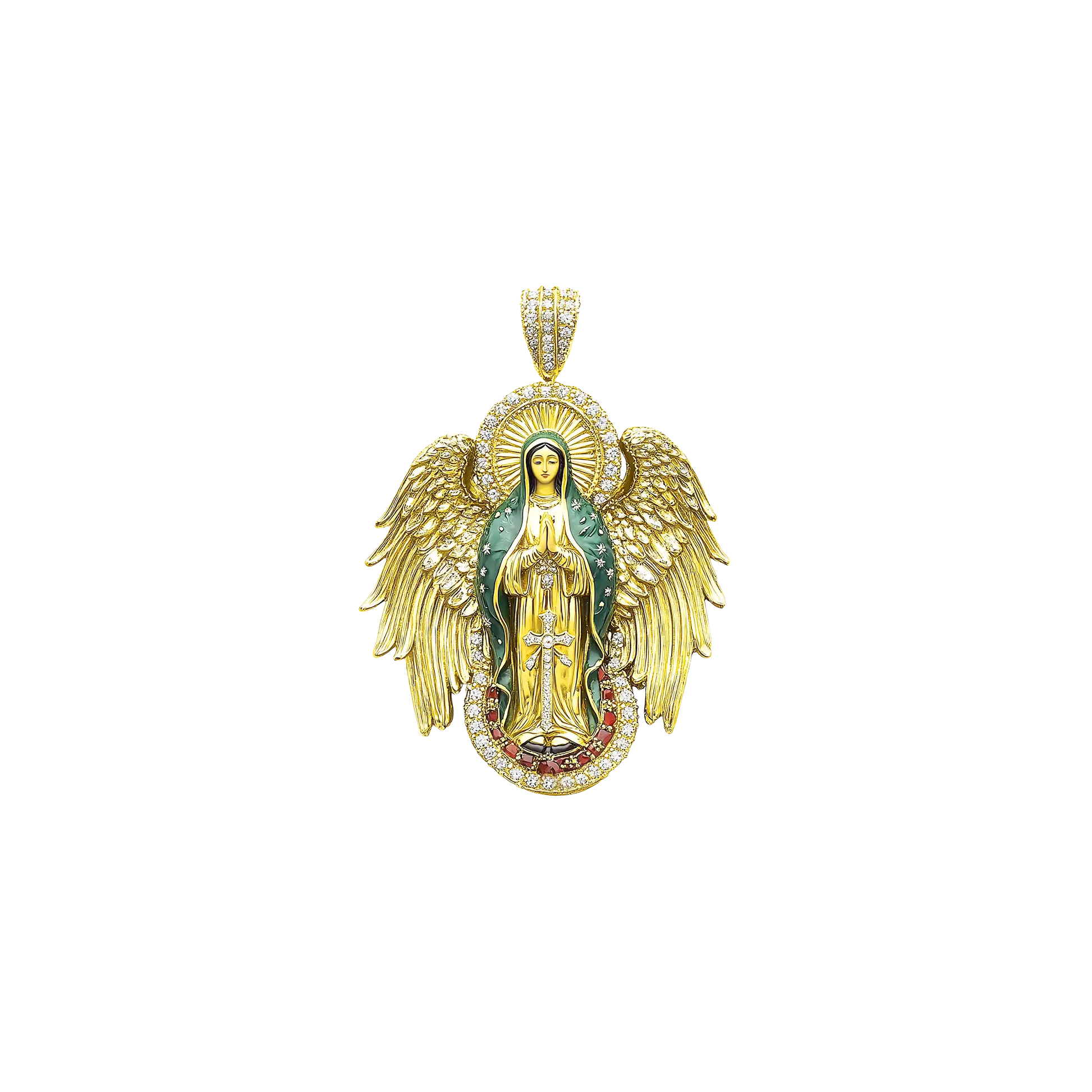 Luxury Blessed Mary Halo Winged Moissanite Pendant