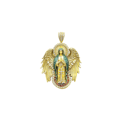 Luxury Blessed Mary Halo Winged Moissanite Pendant