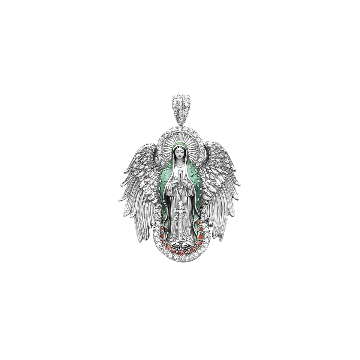 Luxury Blessed Mary Halo Winged Moissanite Pendant