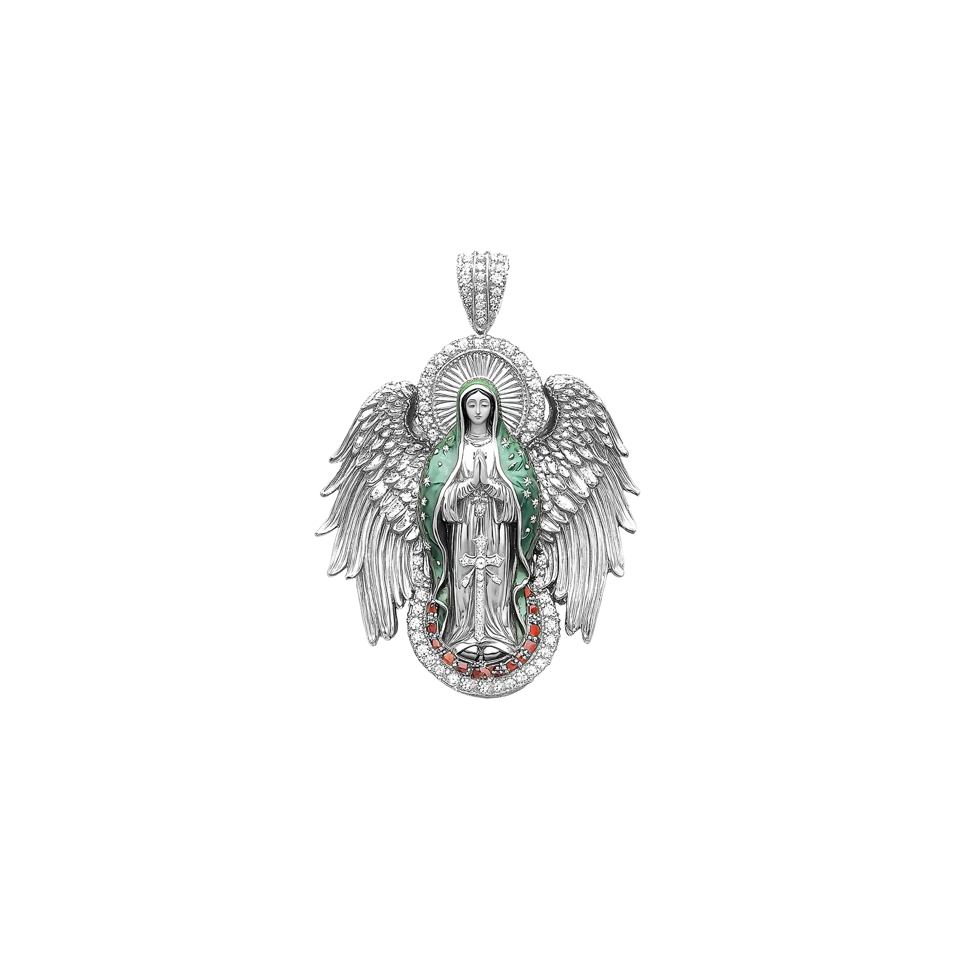 Luxury Blessed Mary Halo Winged Moissanite Pendant