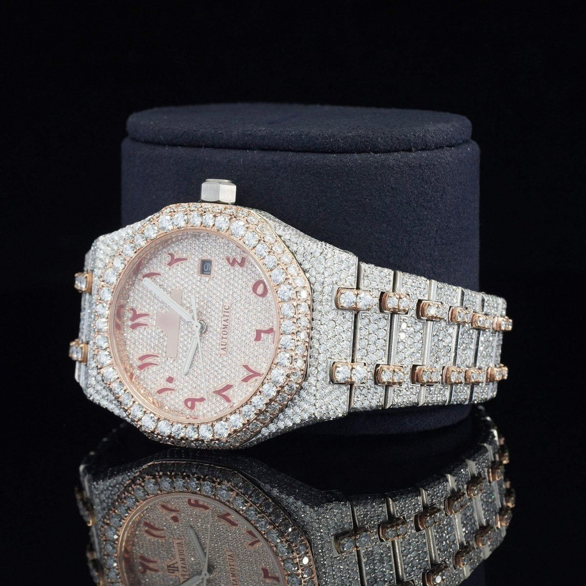 Fully Iced Out Classic Moissanite Automatic Movement Two Tone Watch