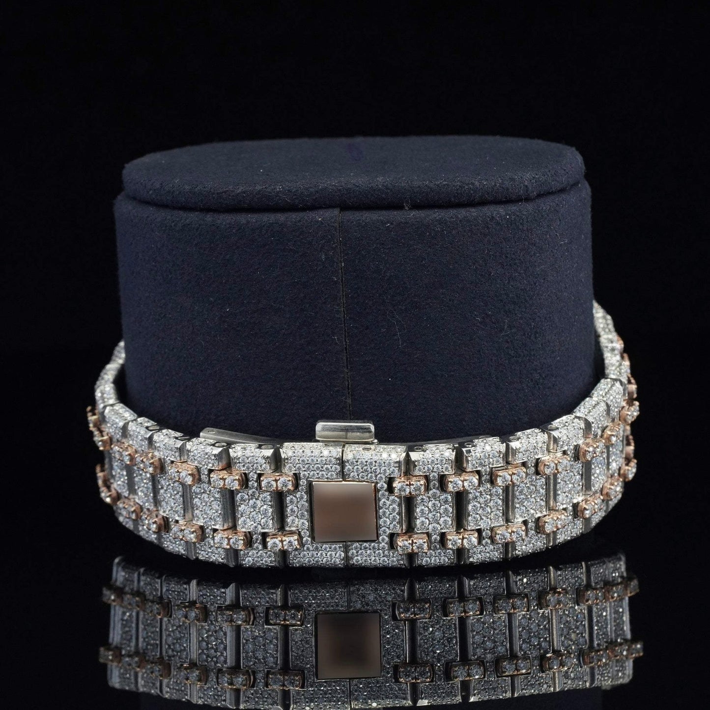 Fully Iced Out Classic Moissanite Automatic Movement Two Tone Watch