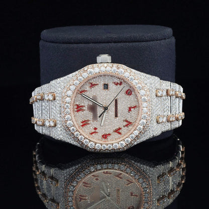 Fully Iced Out Classic Moissanite Automatic Movement Two Tone Watch
