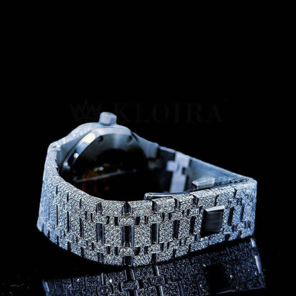 Full Iced Out Black Arabic Numerals White Dial Moissanite Diamond Watch