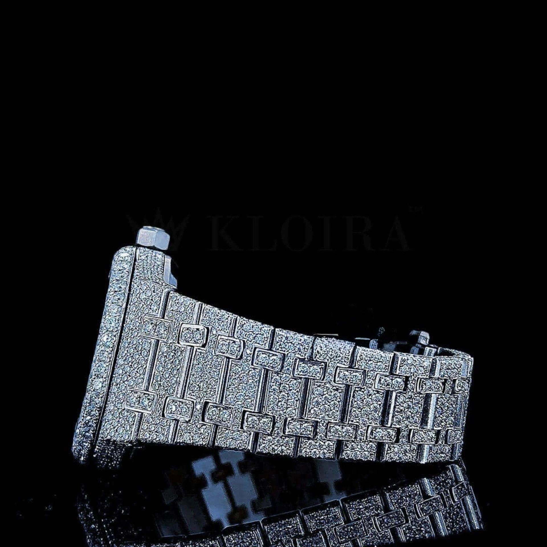 Full Iced Out Black Arabic Numerals White Dial Moissanite Diamond Watch