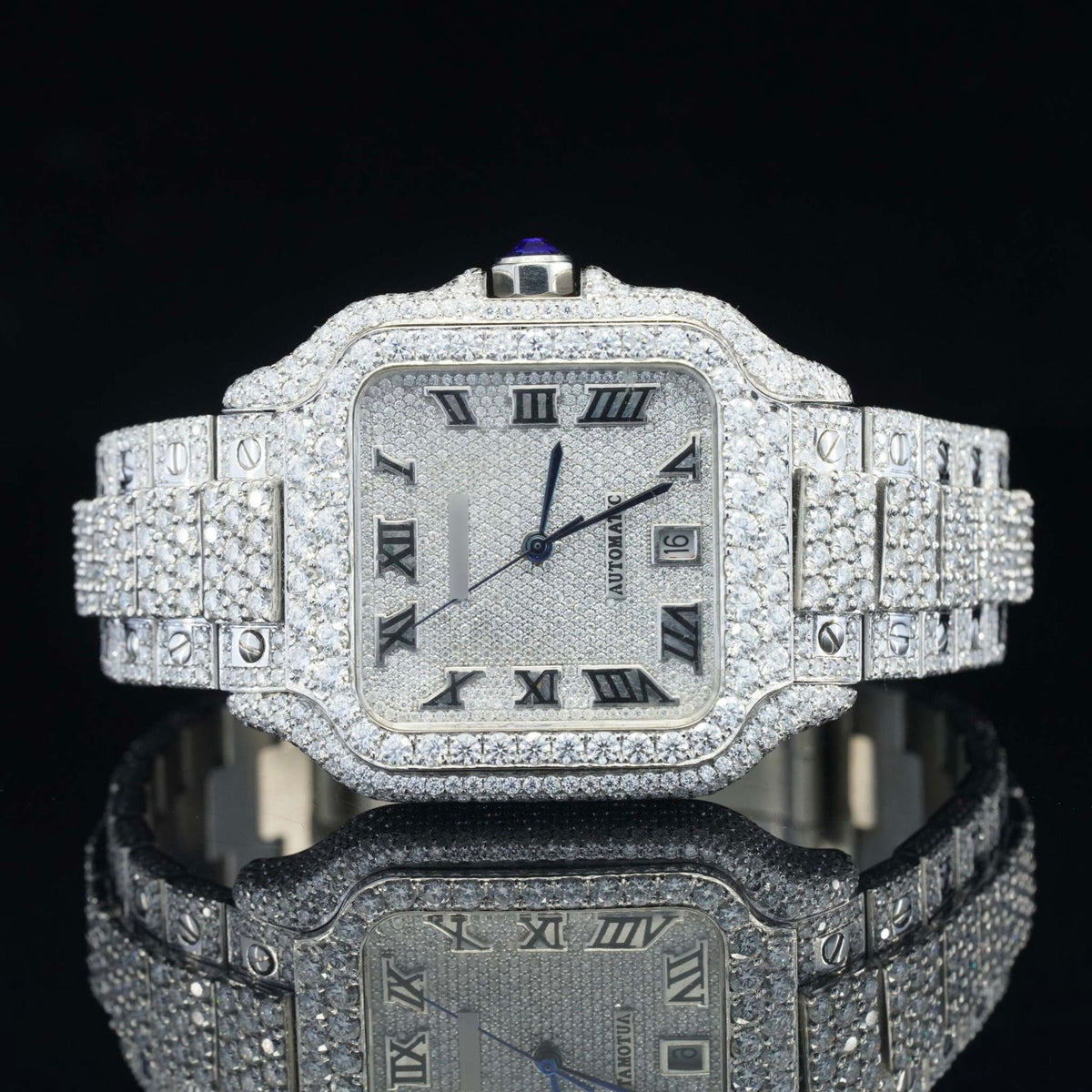 Brilliant Roman Number Moissanite Fully Iced Out Watch