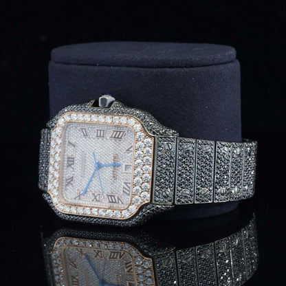 Jet Black Fantastic Fully Iced Out Moissanite Automatic Watch