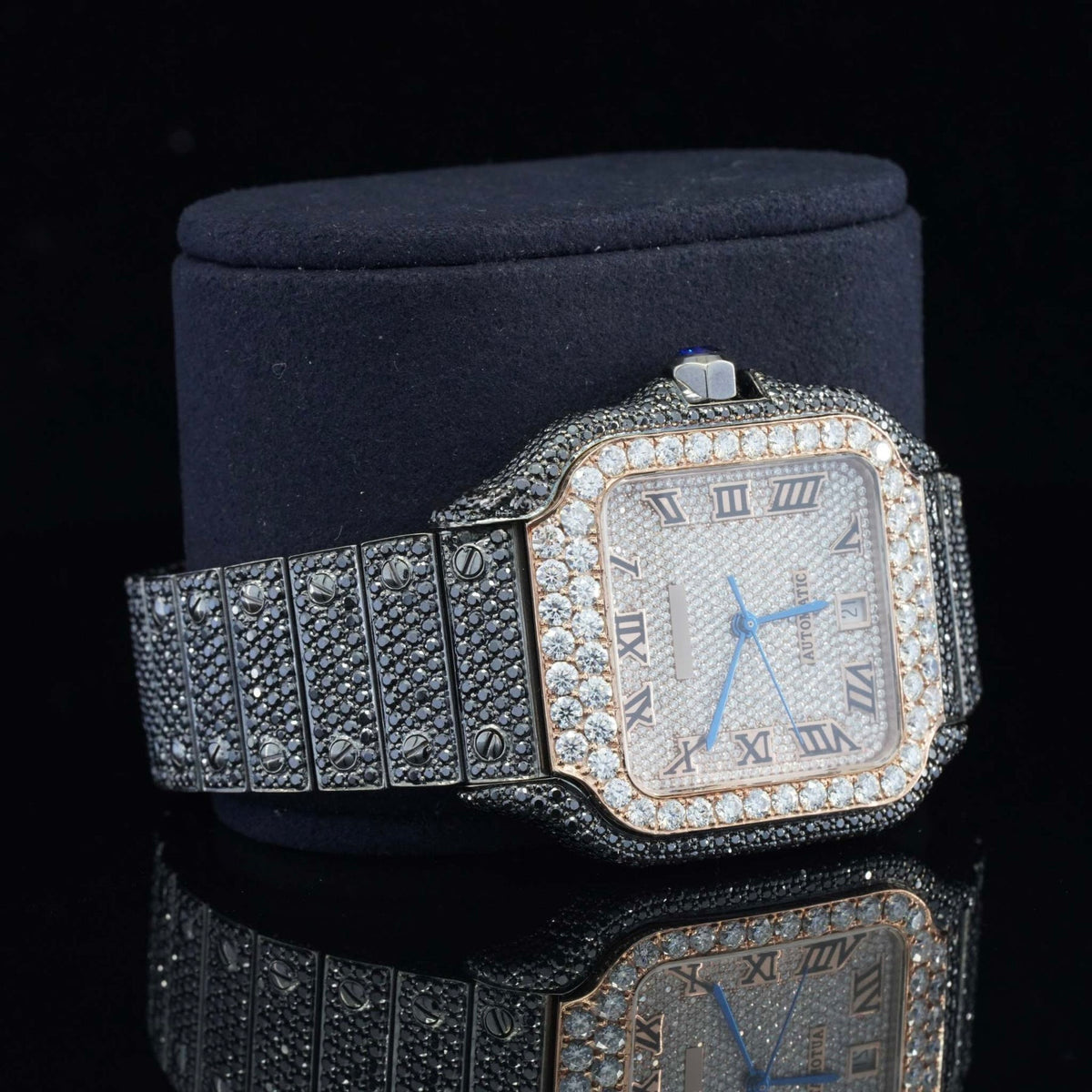 Jet Black Fantastic Fully Iced Out Moissanite Automatic Watch