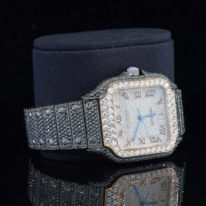 Jet Black Fantastic Fully Iced Out Moissanite Automatic Watch