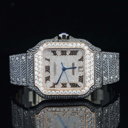 Jet Black Fantastic Fully Iced Out Moissanite Automatic Watch