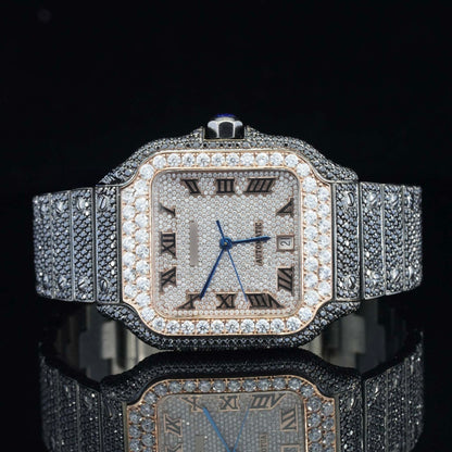 Jet Black Fantastic Fully Iced Out Moissanite Automatic Watch