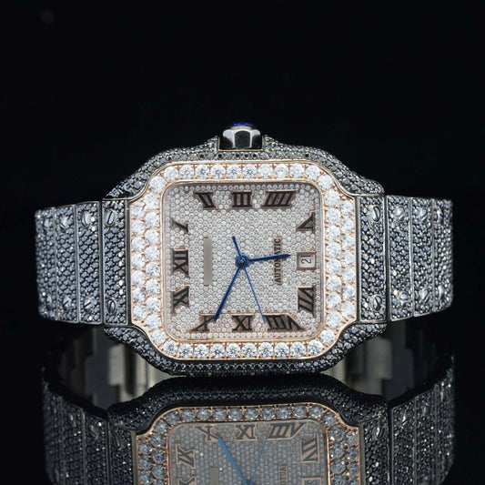 Jet Black Fantastic Fully Iced Out Moissanite Automatic Watch