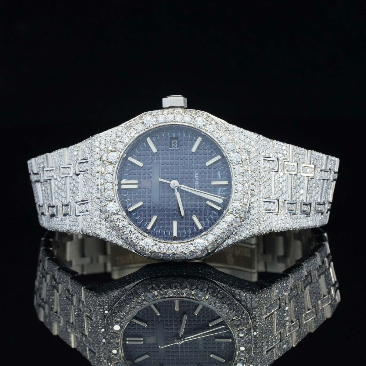 Blue Dial Awesome Iced Out Moissanite Watch for Men