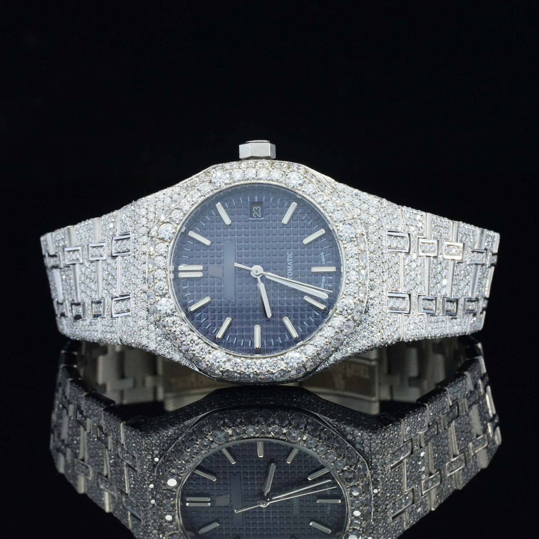 Blue Dial Awesome Iced Out Moissanite Watch for Men