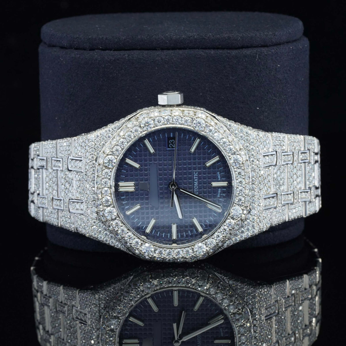 Blue Dial Awesome Iced Out Moissanite Watch for Men