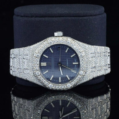 Blue Dial Awesome Iced Out Moissanite Watch for Men