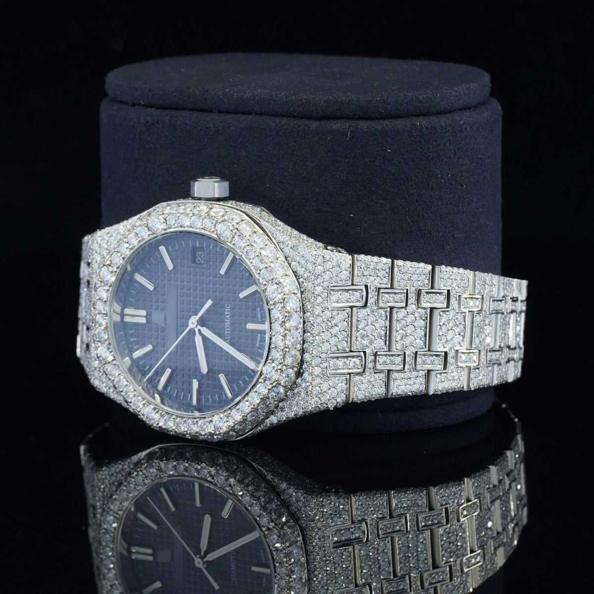 Blue Dial Awesome Iced Out Moissanite Watch for Men