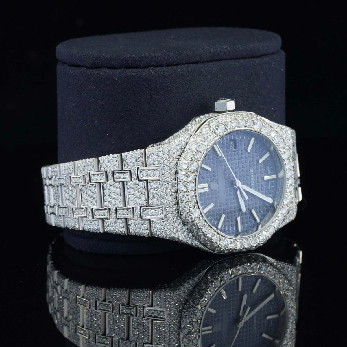 Blue Dial Awesome Iced Out Moissanite Watch for Men
