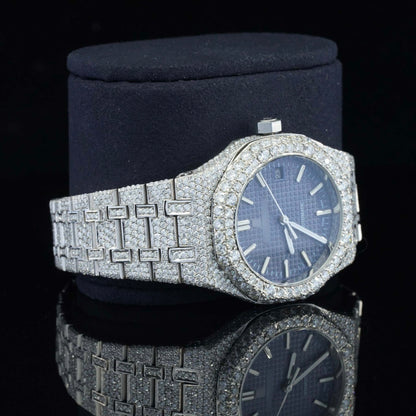 Blue Dial Awesome Iced Out Moissanite Watch for Men