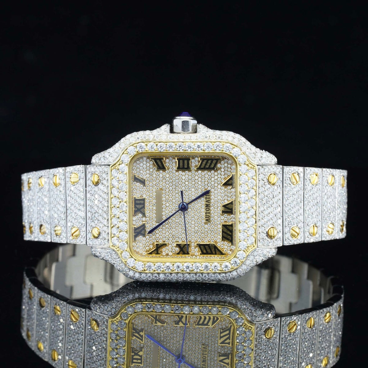 Vintage Style Fully Iced Out Diamond Moissanite Automatic Wrist Watch