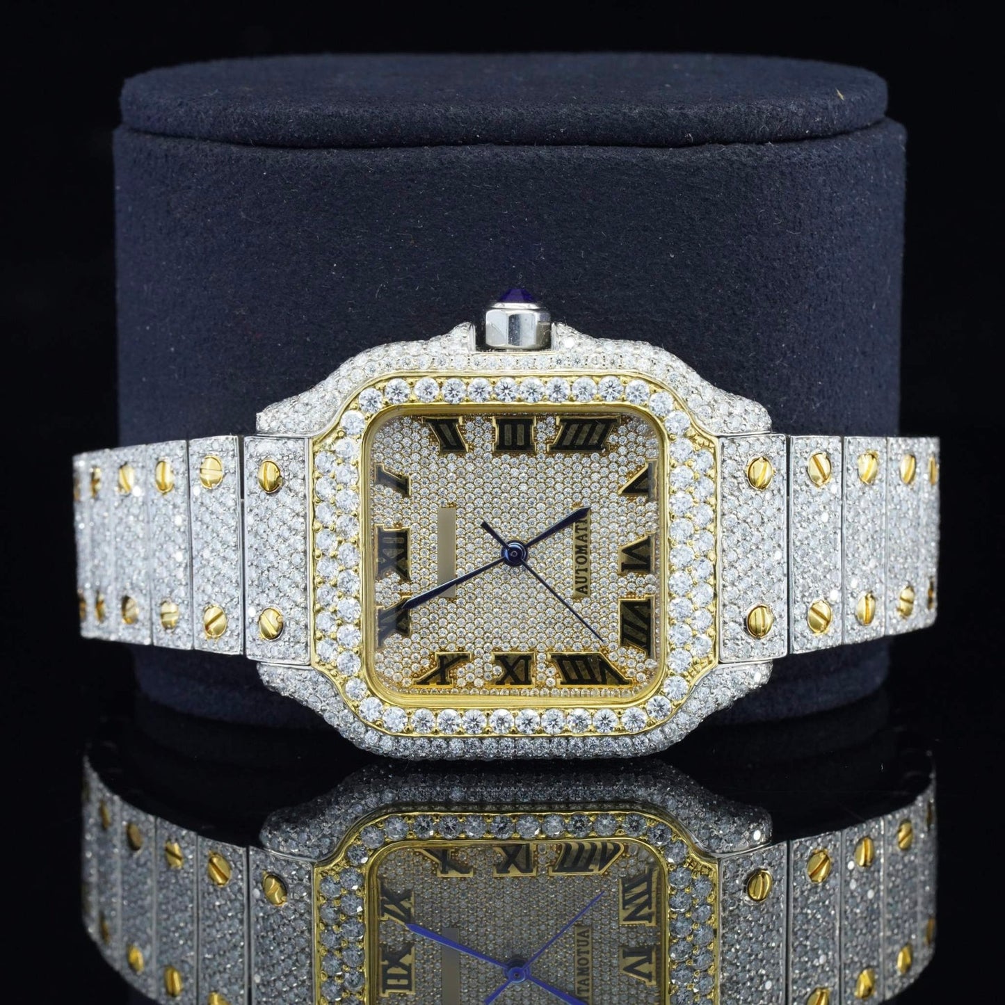 Vintage Style Fully Iced Out Diamond Moissanite Automatic Wrist Watch