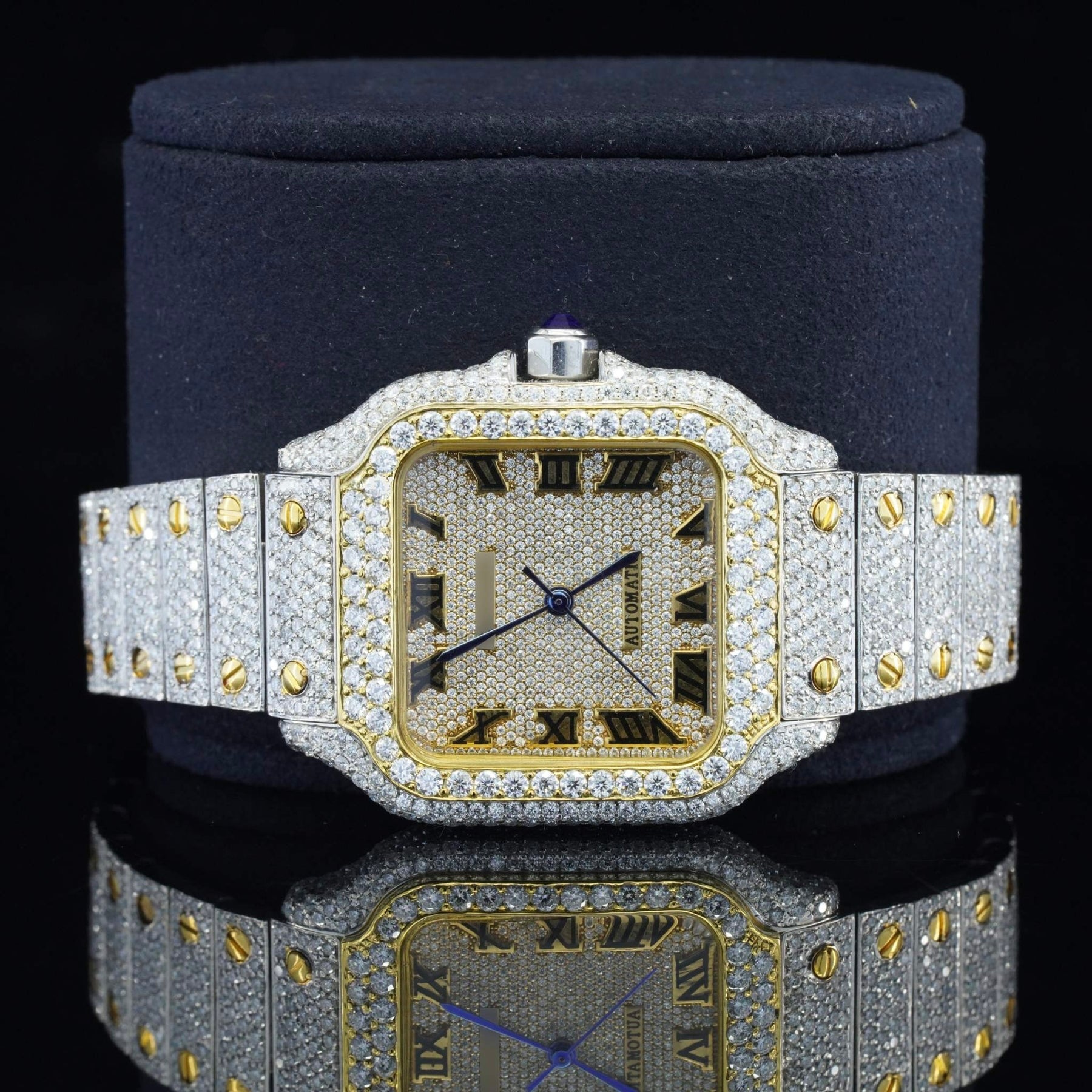 Vintage Style Fully Iced Out Diamond Moissanite Automatic Wrist Watch