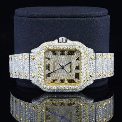 Vintage Style Fully Iced Out Diamond Moissanite Automatic Wrist Watch