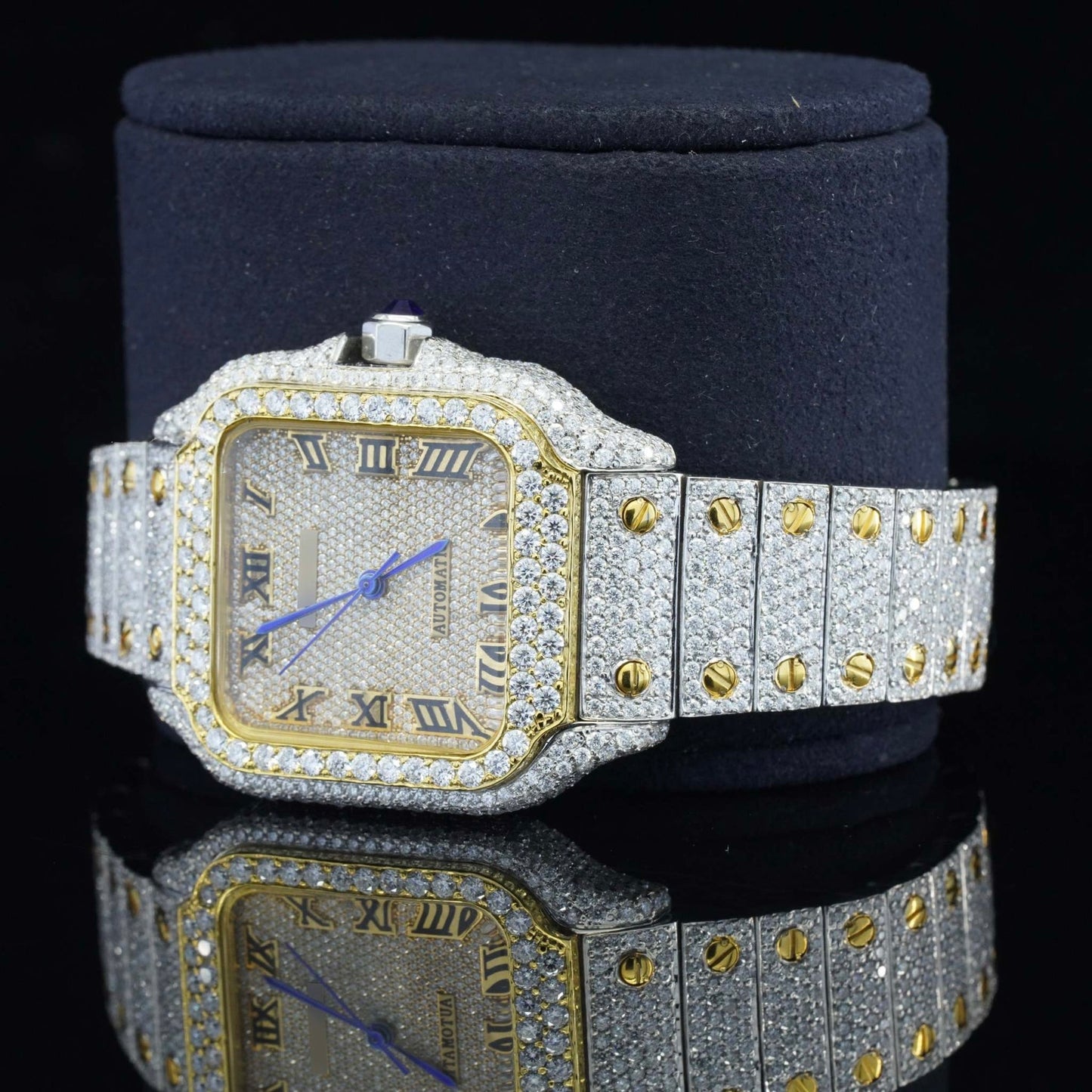 Vintage Style Fully Iced Out Diamond Moissanite Automatic Wrist Watch