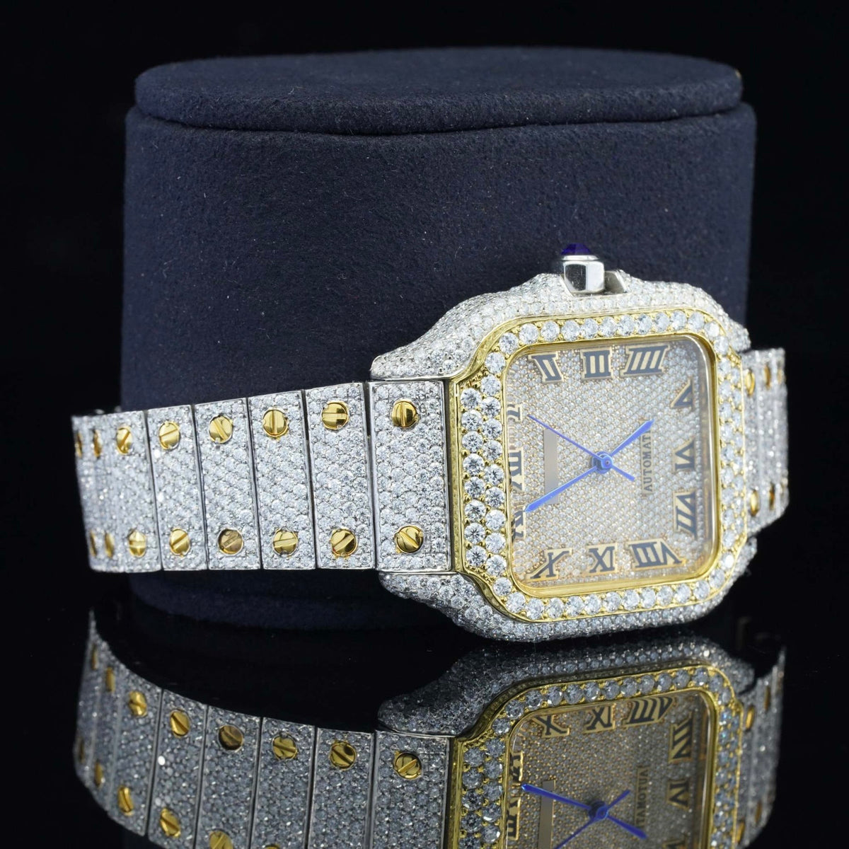 Vintage Style Fully Iced Out Diamond Moissanite Automatic Wrist Watch