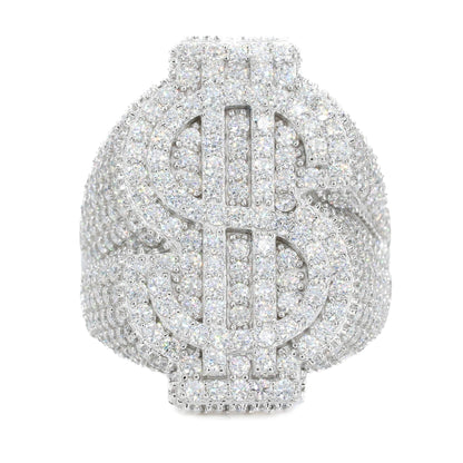 Fully Iced Dollar Sign VVS Moissanite Diamond Ring