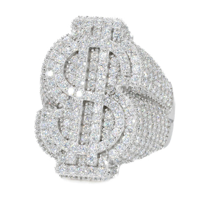 Fully Iced Dollar Sign VVS Moissanite Diamond Ring