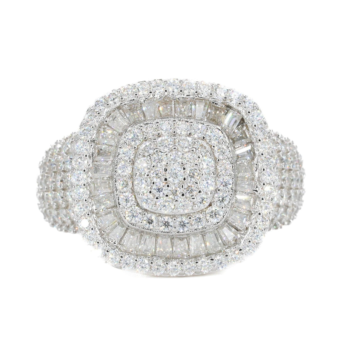 Raised Baguette Square VVS Moissanite Diamond Ring