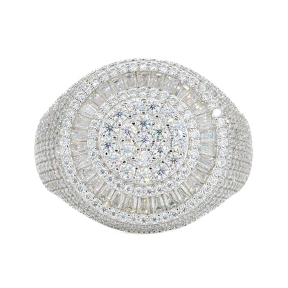 Fully Iced Baguette Round Face VVS Moissanite Diamond Ring