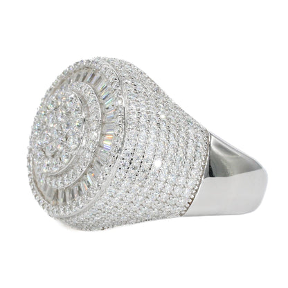 Fully Iced Baguette Round Face VVS Moissanite Diamond Ring