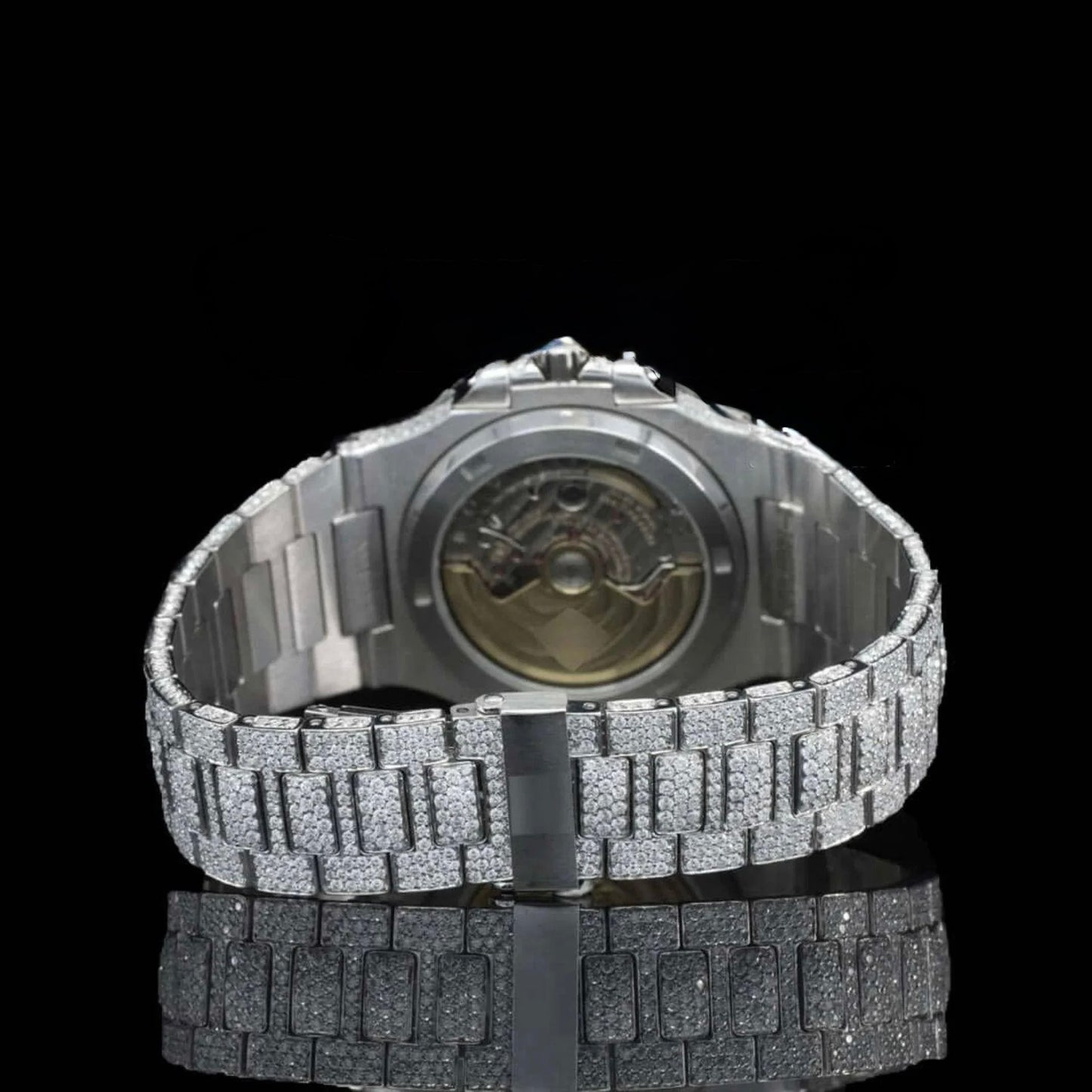 Stick Markers White Dial Fully Iced Out Moissanite Watch
