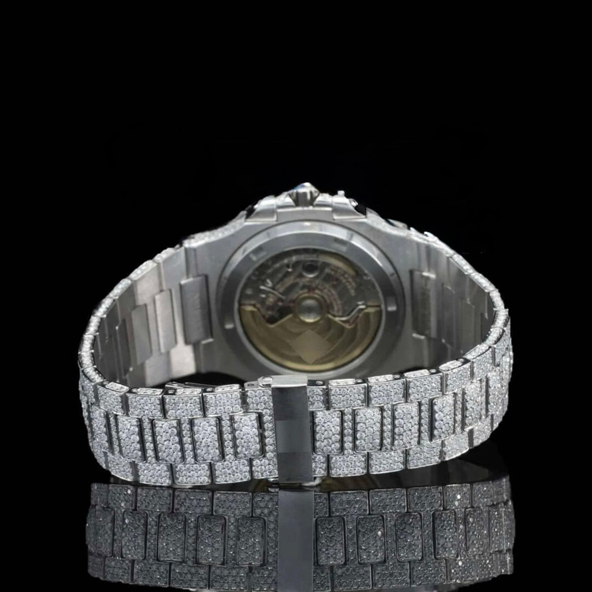 Stick Markers White Dial Fully Iced Out Moissanite Watch