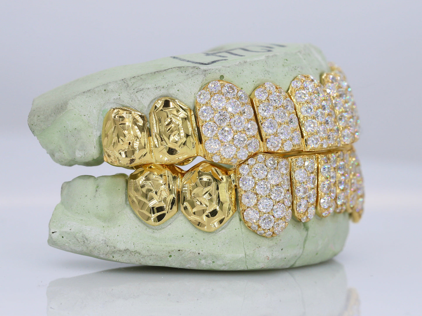 10 on 10 Jumbo Double Rose Cut Cap VVS Moissanite Diamond Grillz