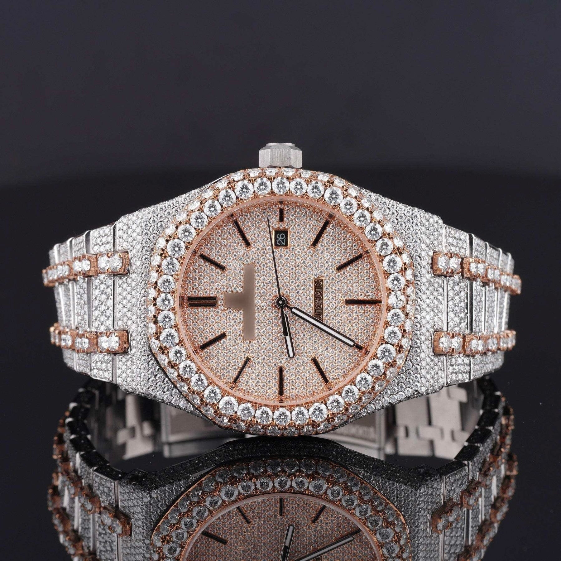 Fabulous Iced Out Automatic Analog Diamond Moissanite Watch