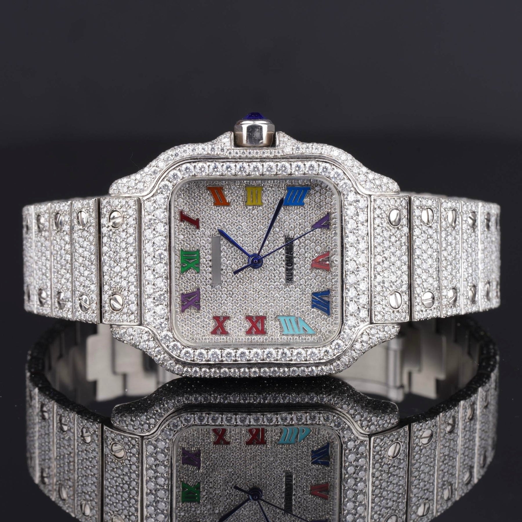 Rainbow Color Number Automatic Moissanite Watch