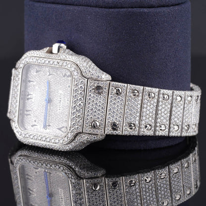 Moissanite Diamond Black Arabic Numerals Bust Down White Dial Watch