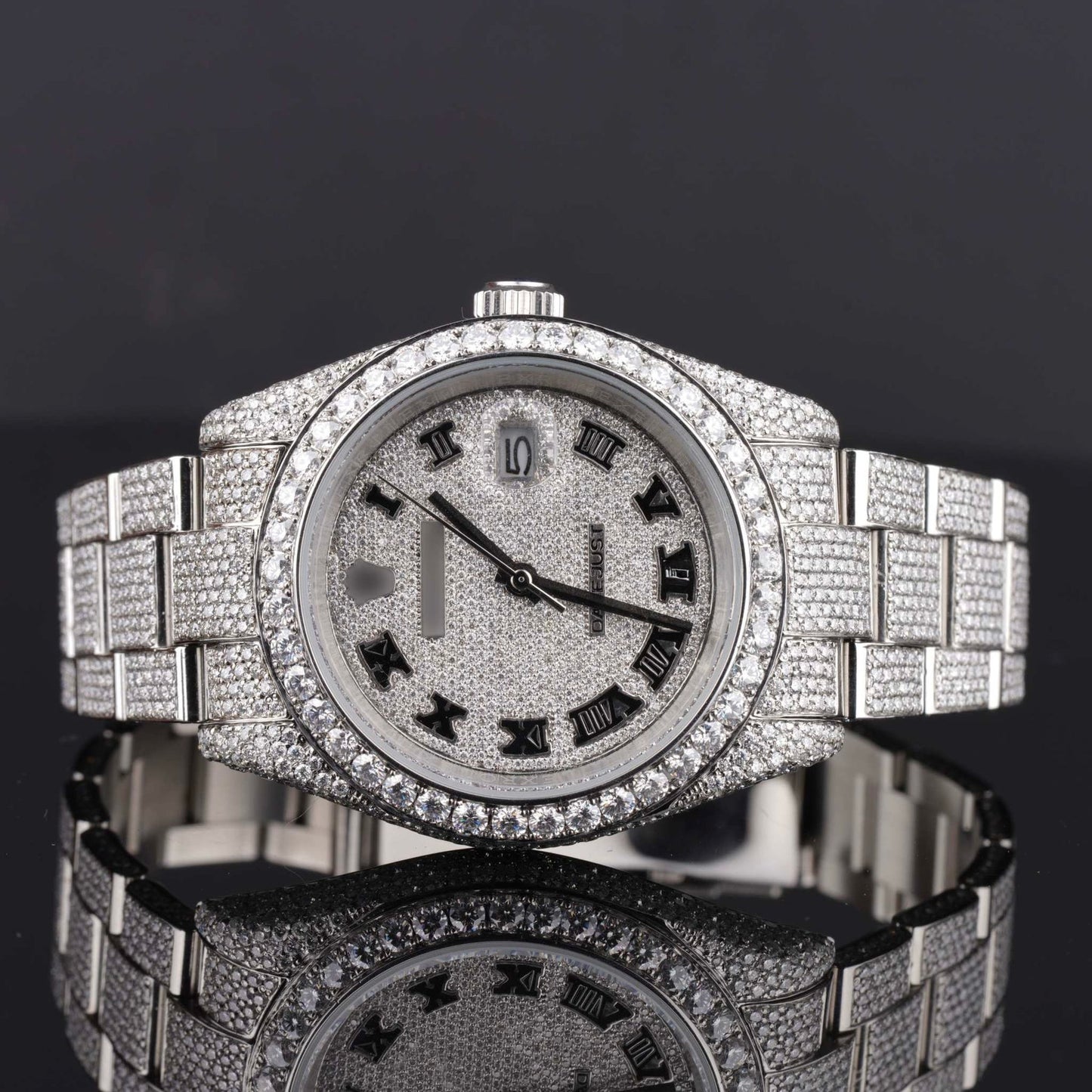 Full Iced Out Diamond Automatic Moissanite Oyster Roman Dial Watch